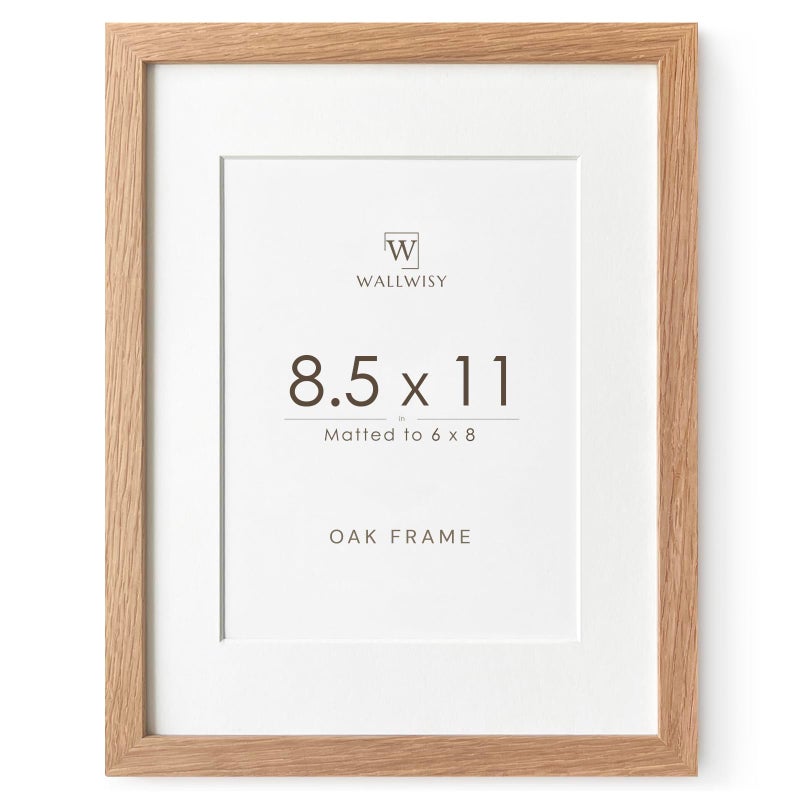 wallwisy 8.5x11 Picture Frame  Solid Oak Wood 8.5 by 11 Picture Frame with Mat to 6x8(Openning Size is 5.5x7.5)  11x8.5 Natural Oak Frames for Wall and Tabletop Display  Set of 1 - Image 1